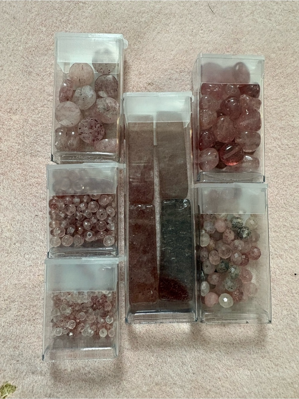 "Strawberry Quartz" Double Gemstones Beads of the Month lot of 6 tube beads